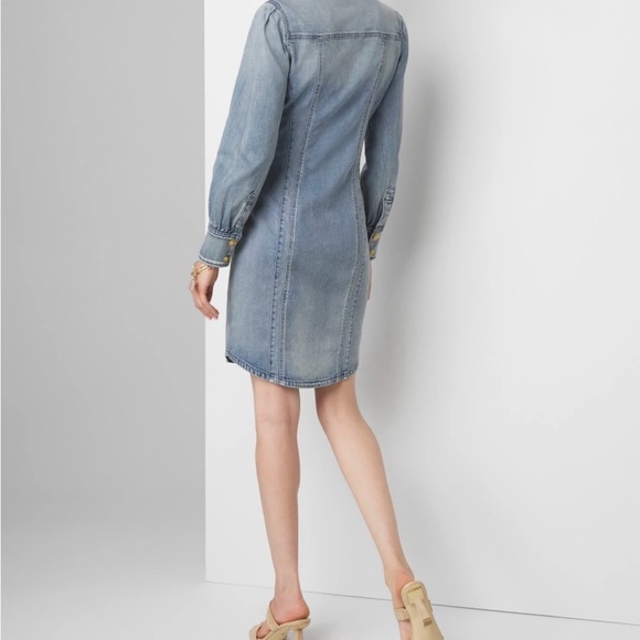 Brand New White House Black Market Denim Long Sleeve Cuffed Shirt Dress - Picture 2 of 2